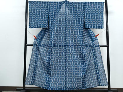 平和屋着物＊夏物　小紋　絽　亀甲重ね文　洗える着物　CABK0461th