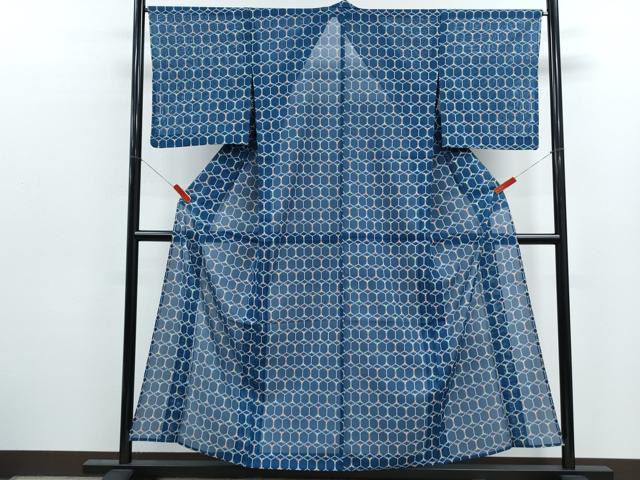 平和屋着物＊夏物　小紋　絽　亀甲重ね文　洗える着物　CABK0461th