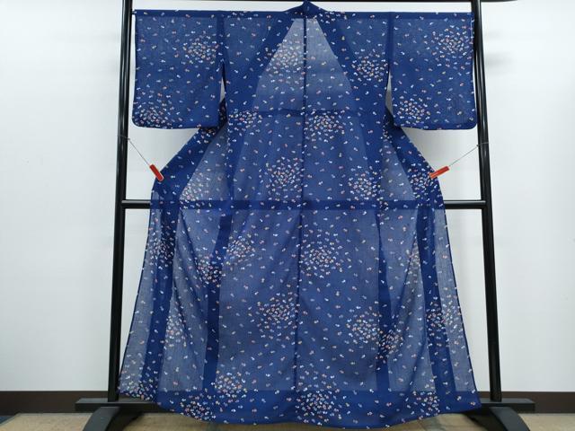 平和屋着物＊夏物　小紋　紗　舞蝶文　洗える着物　CABK0462th