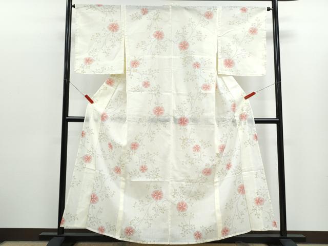 平和屋着物＊夏物　小紋　紗　枝花文　洗える着物　CABK0466th