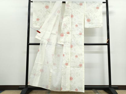 平和屋着物＊夏物　小紋　紗　枝花文　洗える着物　CABK0466th