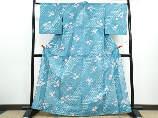 平和屋着物＊夏物　小紋　絽　草花文　洗える着物　CABK0468th