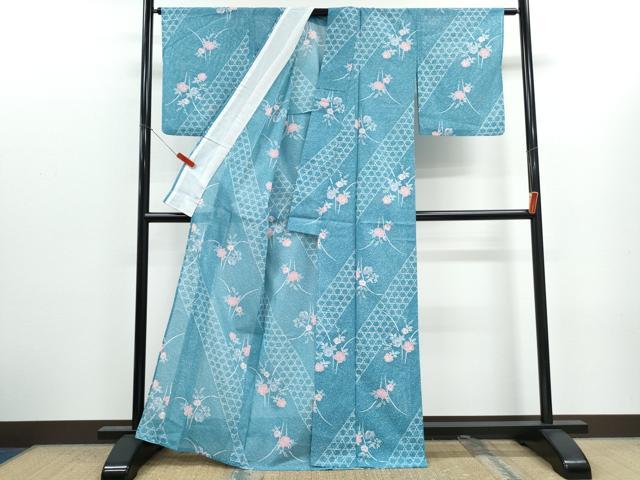 平和屋着物＊夏物　小紋　絽　草花文　洗える着物　CABK0468th