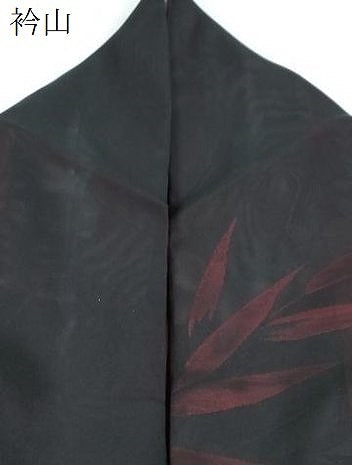 平和屋着物＊夏物　小紋　紗　草葉文　黒地　正絹　逸品　CABK0469th