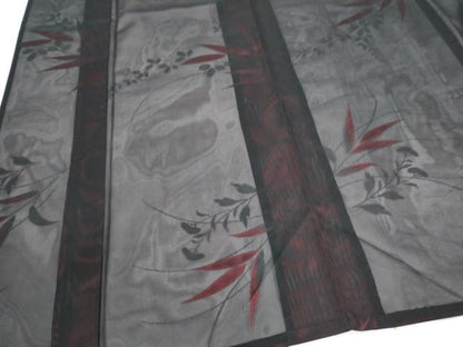 平和屋着物＊夏物　小紋　紗　草葉文　黒地　正絹　逸品　CABK0469th