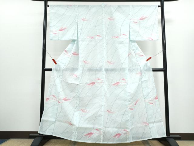 平和屋着物＊夏物　小紋　紗　草花文　洗える着物　CABK0470th