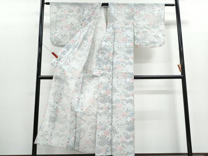 平和屋着物＊夏物　小紋　紗　草花文　洗える着物　CABK0472th