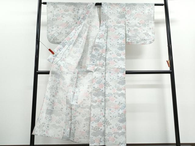 平和屋着物＊夏物　小紋　紗　草花文　洗える着物　CABK0472th