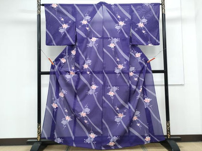 平和屋着物＊夏物　小紋　絽　草花文　洗える着物　CABK0483th