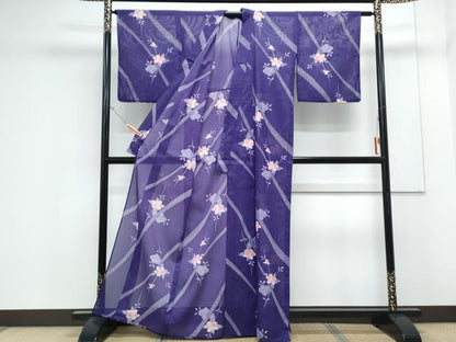 平和屋着物＊夏物　小紋　絽　草花文　洗える着物　CABK0483th