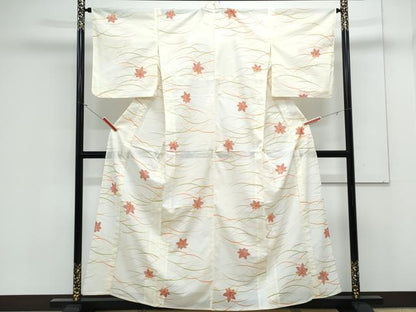 平和屋着物＊夏物　小紋　絽　芝草楓文　洗える着物　CABK0484th