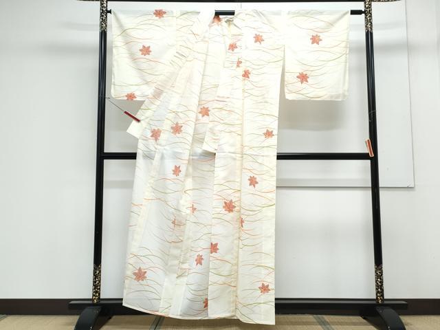 平和屋着物＊夏物　小紋　絽　芝草楓文　洗える着物　CABK0484th