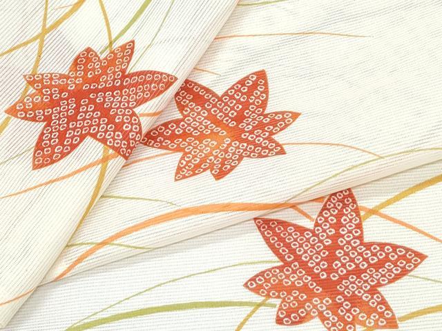平和屋着物＊夏物　小紋　絽　芝草楓文　洗える着物　CABK0484th