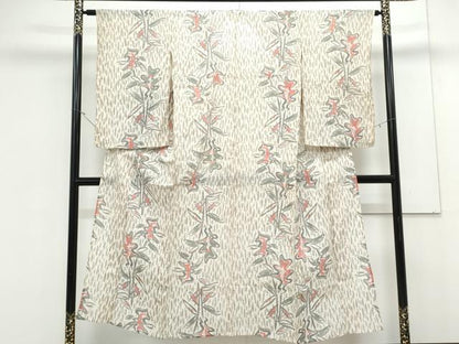 平和屋着物＊夏物　小紋　紗　縮織　草花文　CABK0486th