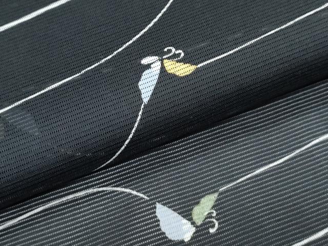 平和屋着物＊夏物　小紋　絽　舞蝶文　黒地　洗える着物　CABK0488th