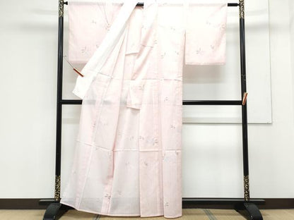 平和屋着物＊夏物　小紋　絽　草花文　洗える着物　CABK0491th