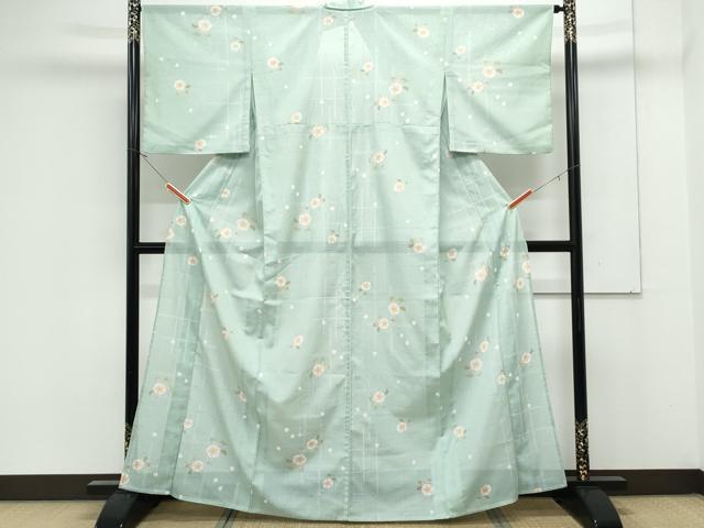 平和屋着物＊夏物　小紋　絽　草花文　洗える着物　CABK0492th