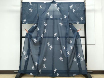 平和屋着物＊夏物　小紋　絽　草花文　洗える着物　CABK0494th