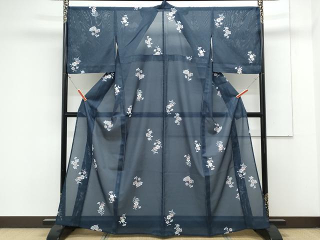 平和屋着物＊夏物　小紋　絽　草花文　洗える着物　CABK0494th