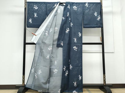 平和屋着物＊夏物　小紋　絽　草花文　洗える着物　CABK0494th