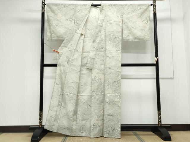 平和屋着物＊夏物　小紋　絽　立波文　洗える着物　CABK0495th