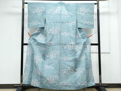 平和屋着物＊夏物　本場小千谷ちぢみ　草花文　麻　逸品　CABK0498th