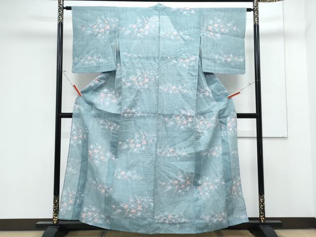 平和屋着物＊夏物　本場小千谷ちぢみ　草花文　麻　逸品　CABK0498th