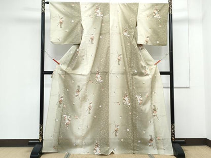 平和屋着物＊夏物　小紋　絽　短冊草花文　暈し染め　洗える着物　CABK0499th