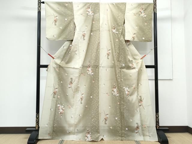 平和屋着物＊夏物　小紋　絽　短冊草花文　暈し染め　洗える着物　CABK0499th