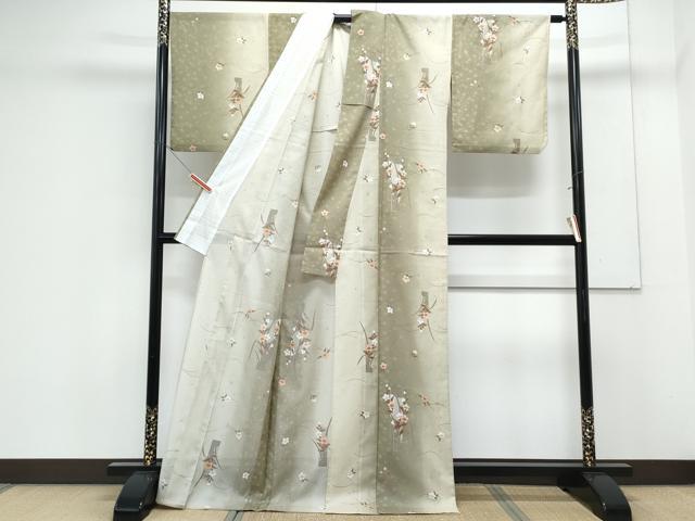 平和屋着物＊夏物　小紋　絽　短冊草花文　暈し染め　洗える着物　CABK0499th