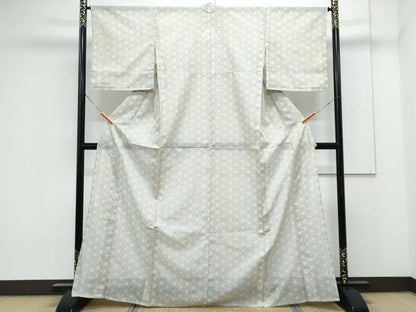 平和屋着物＊夏物　小紋　絽　麻の葉文様　洗える着物　CABK0501th