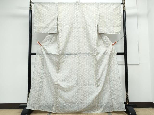 平和屋着物＊夏物　小紋　絽　麻の葉文様　洗える着物　CABK0501th