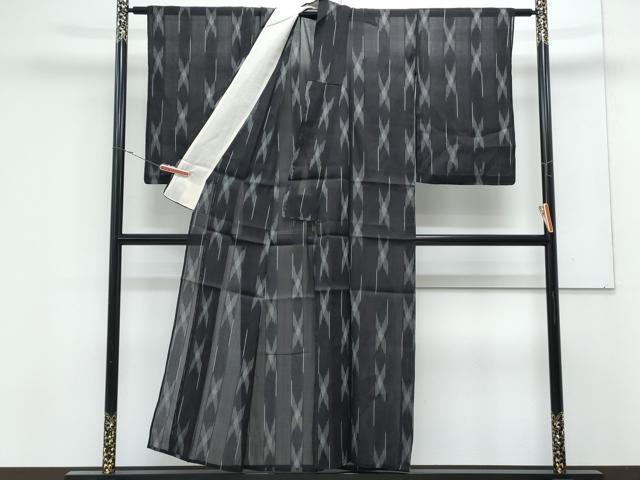 平和屋着物＊夏物　お召　紗　吉祥間道　黒地　正絹　逸品　CABK0509th