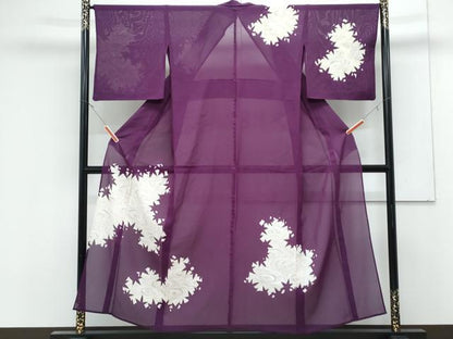 平和屋着物＊夏物　訪問着　絽　楓シルエット　光琳水　金銀彩　正絹　逸品　CABK0510th