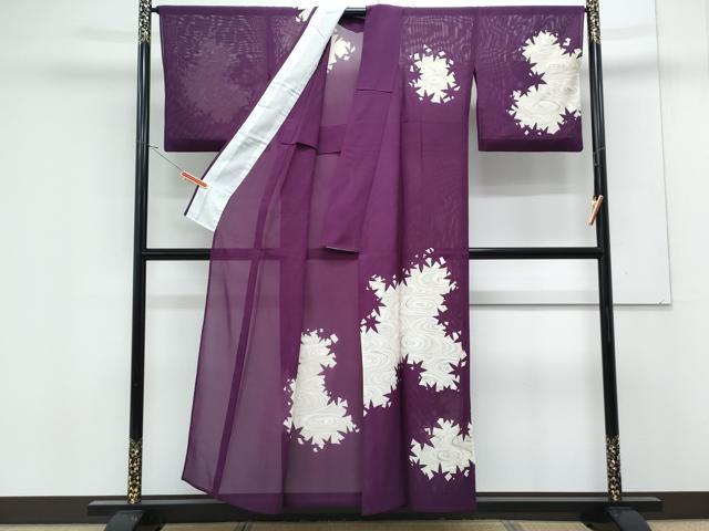 平和屋着物＊夏物　訪問着　絽　楓シルエット　光琳水　金銀彩　正絹　逸品　CABK0510th