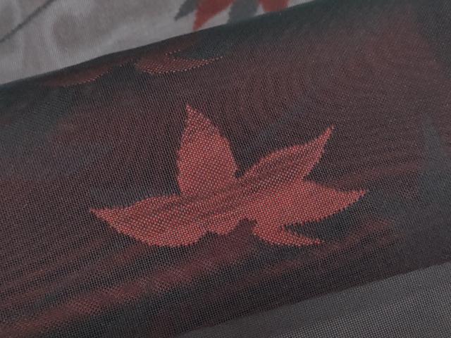 平和屋着物＊夏物　小紋　紗　楓文　黒地　正絹　逸品　CABK0515th