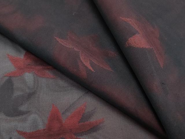 平和屋着物＊夏物　小紋　紗　楓文　黒地　正絹　逸品　CABK0515th