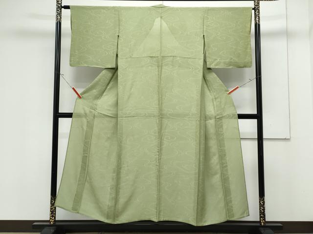 平和屋着物＊夏物　色無地　流水紋紗　松葉色　正絹　逸品　CABK0516th
