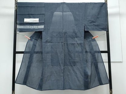 平和屋着物＊夏物　男性　本場小千谷ちぢみ　縞　証紙付き　麻　逸品　CABK0520th