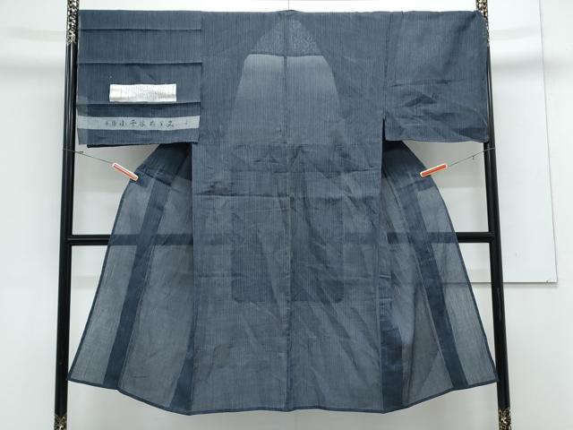 平和屋着物＊夏物　男性　本場小千谷ちぢみ　縞　証紙付き　麻　逸品　CABK0520th