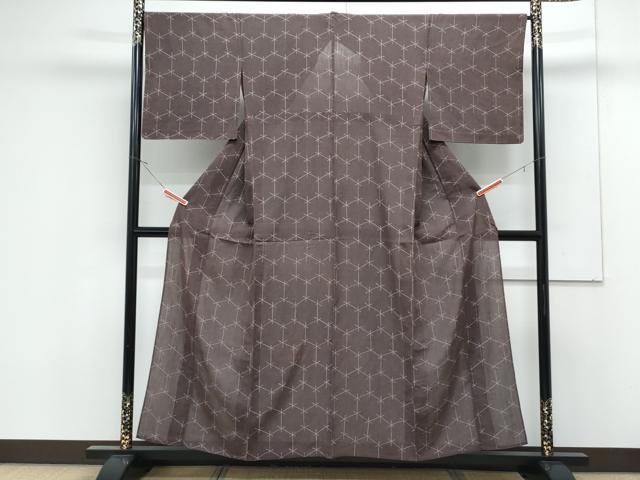 平和屋着物＊夏物　小紋　紗紬　亀甲文様　正絹　逸品　CABK0523th