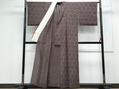 平和屋着物＊夏物　小紋　紗紬　亀甲文様　正絹　逸品　CABK0523th