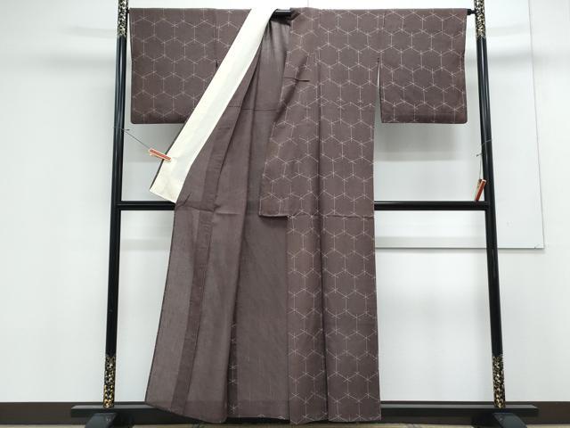 平和屋着物＊夏物　小紋　紗紬　亀甲文様　正絹　逸品　CABK0523th