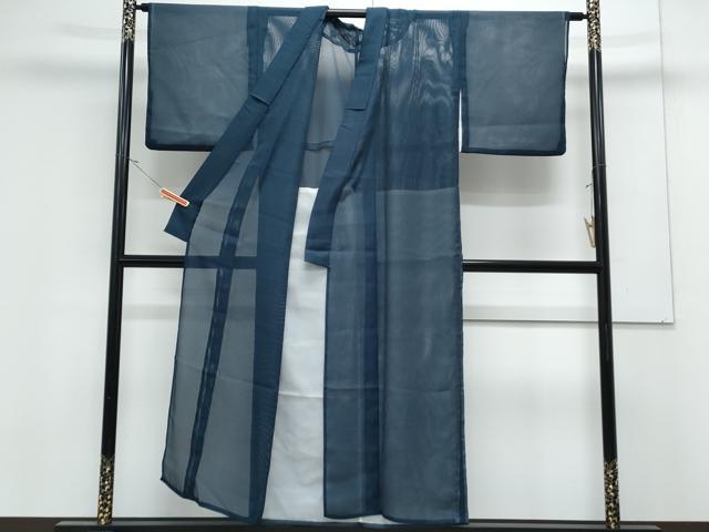 平和屋着物＊夏物　色無地　縦絽　藍色　洗える着物　CABK0524th
