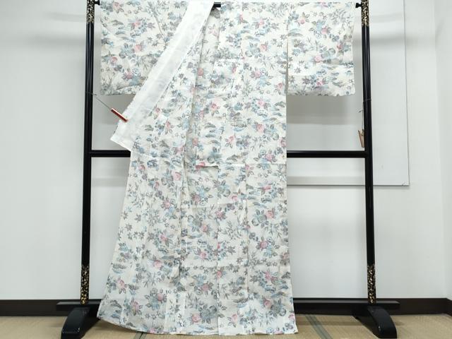 平和屋着物＊夏物　本場小千谷ちぢみ　草花文　麻　逸品　CABK0528th