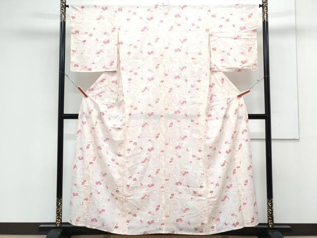 平和屋着物＊夏物　小紋　絽　草花文　正絹　逸品　CABK0530th