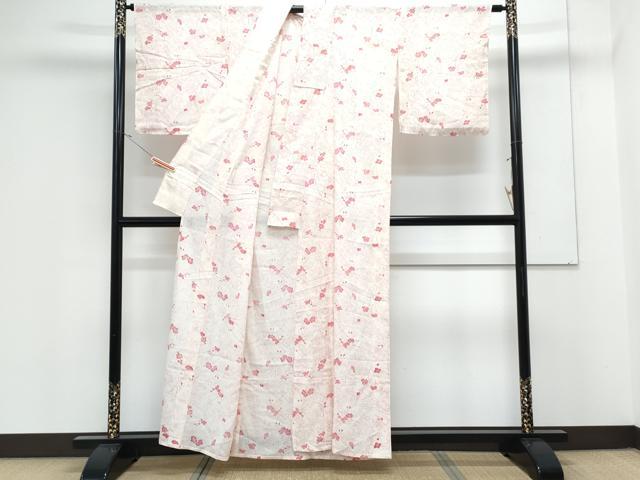 平和屋着物＊夏物　小紋　絽　草花文　正絹　逸品　CABK0530th