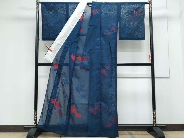 平和屋着物＊夏物　小紋　紗　草花文　正絹　逸品　CABK0531th