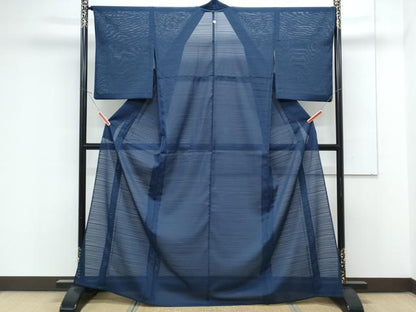 平和屋着物＊夏物　色無地　変わり絽　濃藍色　洗える着物　CABK0535th