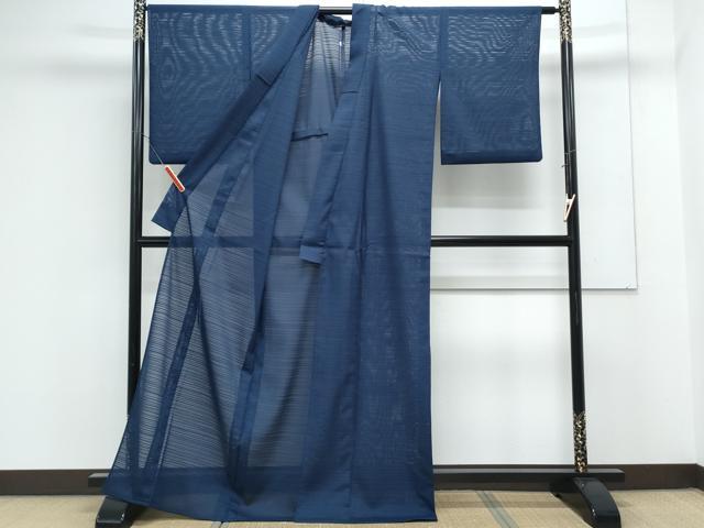 平和屋着物＊夏物　色無地　変わり絽　濃藍色　洗える着物　CABK0535th